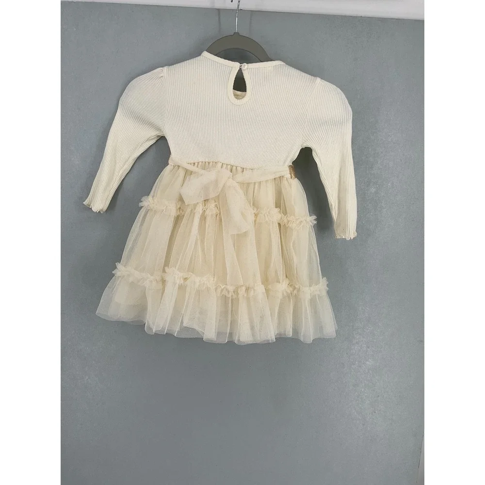 Pudding Girls Tutu Dress Lace Pearl Embellished Cream Tiered Tulle Size 5